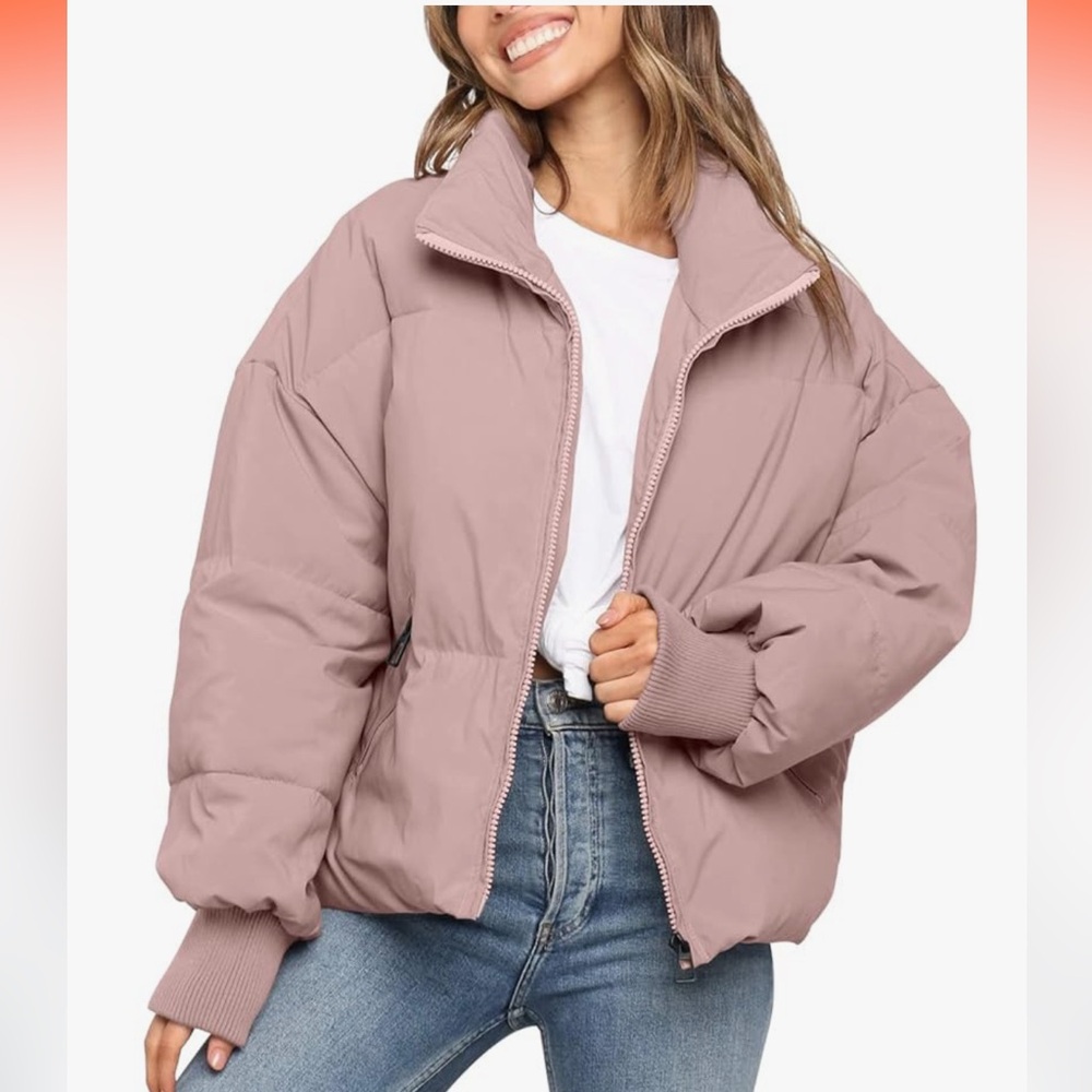 Puffer Jacket Winter  Jacket Oversized Zip-Up  Mauve/pink size medium